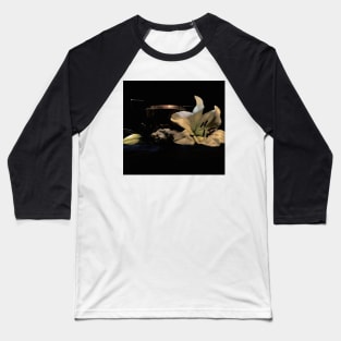 Silver, Stones, and Lilies  - Baroque Inspired Dark Still Life Photo Baseball T-Shirt